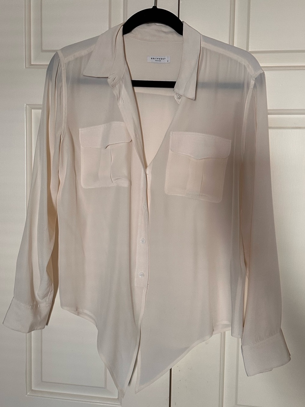 Women’s Equipment Semi-Sheer Silk Button-Down Shirt in Cream. S